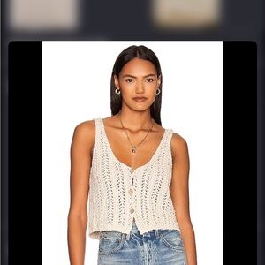 Free People Cream Knit Button-Up Tank Top